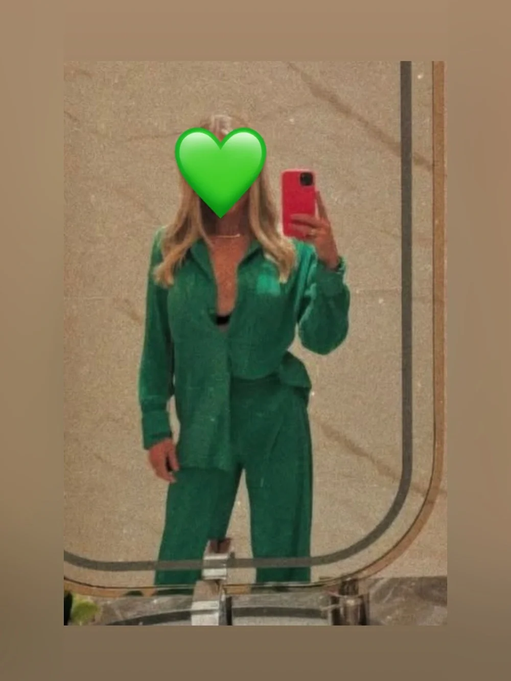 Green Pleated Two Piece Set | Button Front Shirt + Wide Leg Pants | M